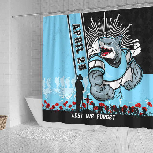 Cronulla-Sutherland Sharks Shower Curtain Anzac Day Lest We Forget Strong Fighting Spirit
