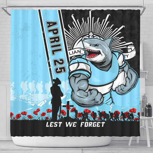 Cronulla-Sutherland Sharks Shower Curtain Anzac Day Lest We Forget Strong Fighting Spirit
