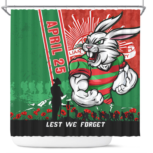 South Sydney Rabbitohs Shower Curtain Anzac Day Lest We Forget Strong Fighting Spirit South Sydney Rabbitohs Shower Curtain Anzac Day Lest We Forget Strong Fighting Spirit