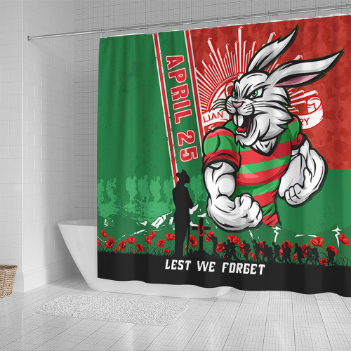 South Sydney Rabbitohs Shower Curtain Anzac Day Lest We Forget Strong Fighting Spirit South Sydney Rabbitohs Shower Curtain Anzac Day Lest We Forget Strong Fighting Spirit