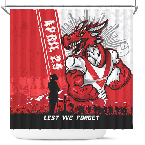 St. George Illawarra Dragons Shower Curtain Anzac Day Lest We Forget Strong Fighting Spirit