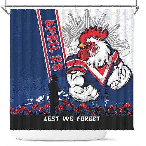 Sydney Roosters Shower Curtain Anzac Day Lest We Forget Strong Fighting Spirit