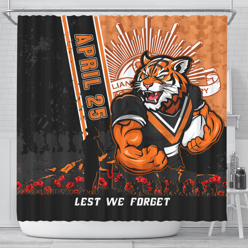 Wests Tigers Shower Curtain Anzac Day Lest We Forget Strong Fighting Spirit