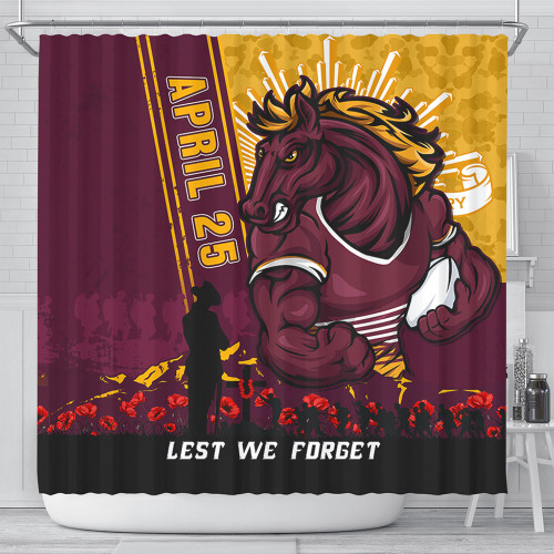 Brisbane Broncos Shower Curtain Anzac Day Lest We Forget Strong Fighting Spirit