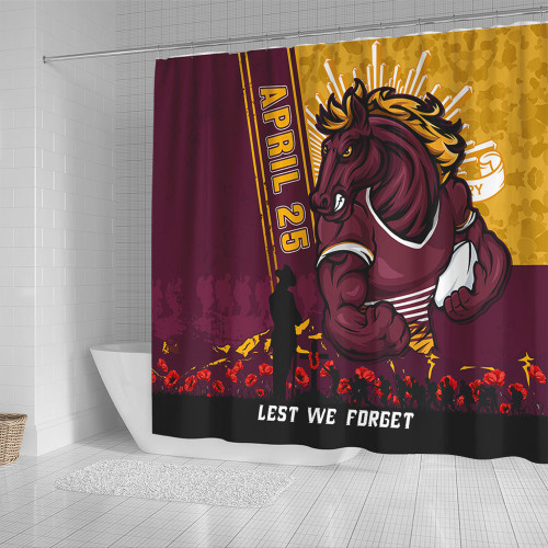 Brisbane Broncos Shower Curtain Anzac Day Lest We Forget Strong Fighting Spirit