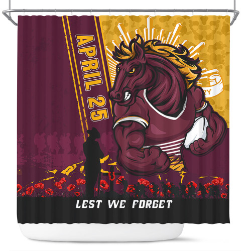 Brisbane Broncos Shower Curtain Anzac Day Lest We Forget Strong Fighting Spirit
