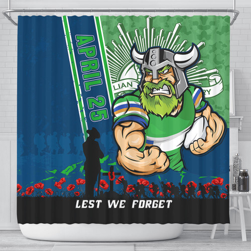 Canberra Raiders Shower Curtain Anzac Day Lest We Forget Strong Fighting Spirit