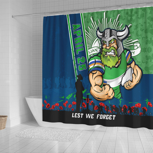 Canberra Raiders Shower Curtain Anzac Day Lest We Forget Strong Fighting Spirit