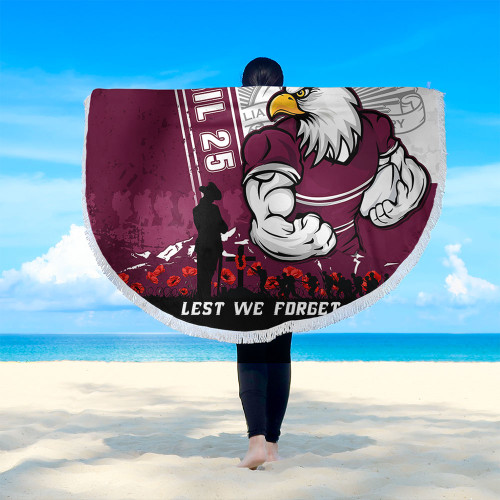 Manly Warringah Sea Eagles Beach Blanket Anzac Day Lest We Forget Strong Fighting Spirit