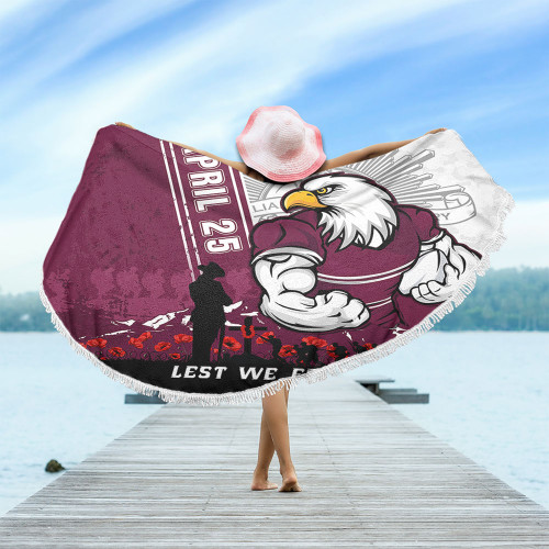 Manly Warringah Sea Eagles Beach Blanket Anzac Day Lest We Forget Strong Fighting Spirit