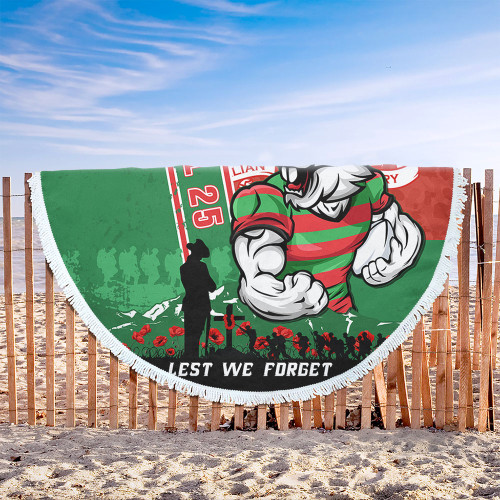 South Sydney Rabbitohs Beach Blanket Anzac Day Lest We Forget Strong Fighting Spirit