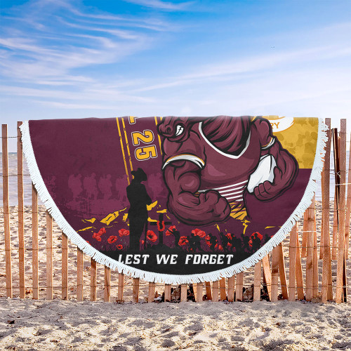 Brisbane Broncos Beach Blanket Anzac Day Lest We Forget Strong Fighting Spirit