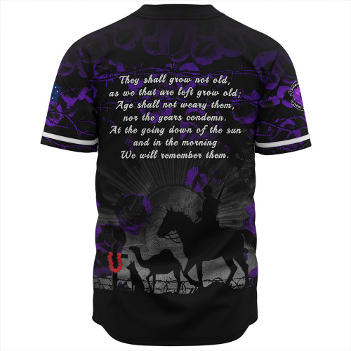 Australia Baseball Shirt Anzac Day Purple Poppy Tribute Remembered Together Australia Baseball Shirt Anzac Day Purple Poppy Tribute Remembered Together