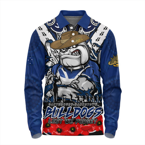 Canterbury-Bankstown Bulldogs Long Sleeve Polo Shirt Ripped Legacy Of The Game The ANZAC Spirit Lives On