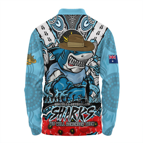 Cronulla-Sutherland Sharks Long Sleeve Polo Shirt Ripped Legacy Of The Game The ANZAC Spirit Lives On Cronulla-Sutherland Sharks Long Sleeve Polo Shirt Ripped Legacy Of The Game The ANZAC Spirit Lives On