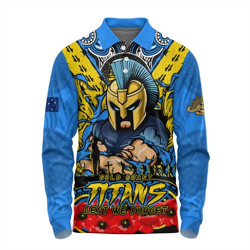 Gold Coast Titans Long Sleeve Polo Shirt Ripped Legacy Of The Game The ANZAC Spirit Lives On