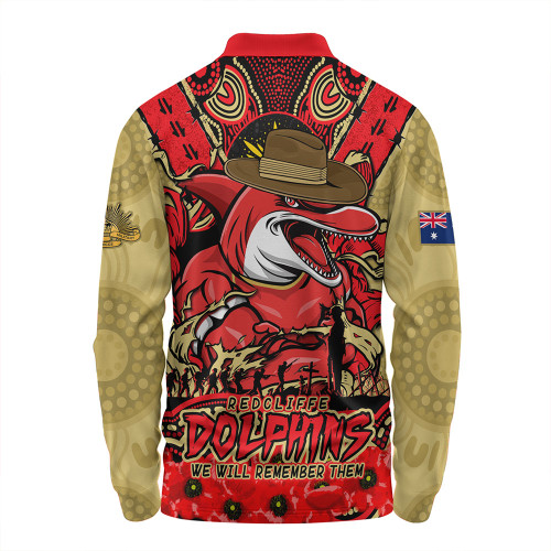 Redcliffe Dolphins Long Sleeve Polo Shirt Ripped Legacy Of The Game The ANZAC Spirit Lives On Redcliffe Dolphins Long Sleeve Polo Shirt Ripped Legacy Of The Game The ANZAC Spirit Lives On