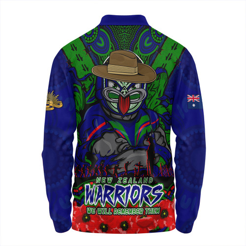 New Zealand Warriors Long Sleeve Polo Shirt Ripped Legacy Of The Game The ANZAC Spirit Lives On