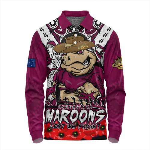 Queensland Maroons Long Sleeve Polo Shirt Ripped Legacy Of The Game The ANZAC Spirit Lives On Queensland Maroons Long Sleeve Polo Shirt Ripped Legacy Of The Game The ANZAC Spirit Lives On