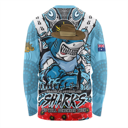 Cronulla-Sutherland Sharks Long Sleeve T-shirt Ripped Legacy Of The Game The ANZAC Spirit Lives On
