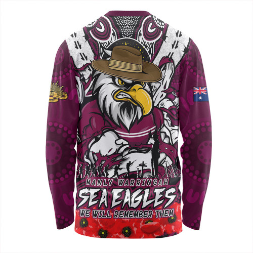 Manly Warringah Sea Eagles Long Sleeve T-shirt Ripped Legacy Of The Game The ANZAC Spirit Lives On Manly Warringah Sea Eagles Long Sleeve T-shirt Ripped Legacy Of The Game The ANZAC Spirit Lives On