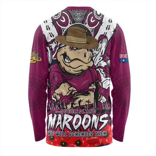 Queensland Maroons Long Sleeve T-shirt Ripped Legacy Of The Game The ANZAC Spirit Lives On
