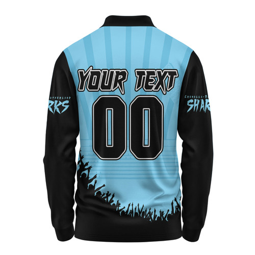 Cronulla-Sutherland Sharks Long Sleeve Polo Shirt Heart Of A Fighter Tough And Fearless
