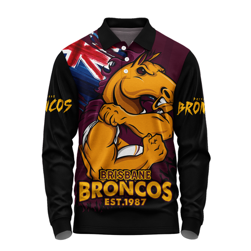 Brisbane Broncos Long Sleeve Polo Shirt Heart Of A Fighter Tough And Fearless Brisbane Broncos Long Sleeve Polo Shirt Heart Of A Fighter Tough And Fearless