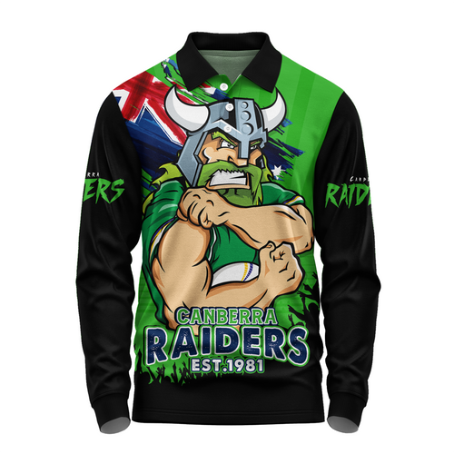 Canberra Raiders Long Sleeve Polo Shirt Heart Of A Fighter Tough And Fearless
