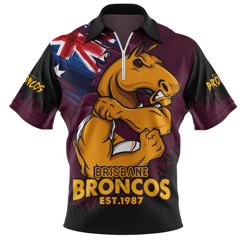 Brisbane Broncos Zip Polo Shirt Heart Of A Fighter Tough And Fearless