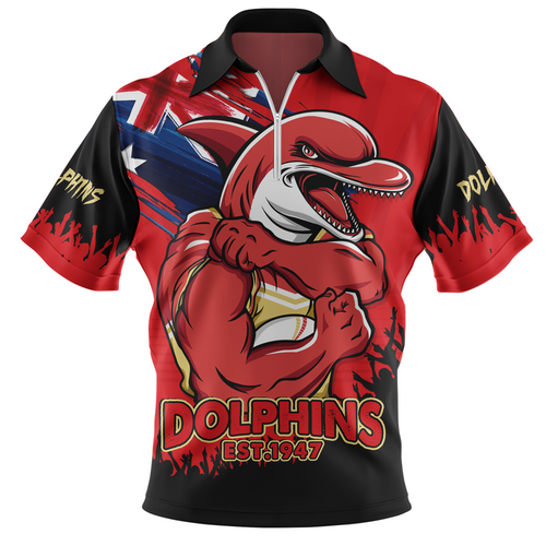 Redcliffe Dolphins Zip Polo Shirt Heart Of A Fighter Tough And Fearless