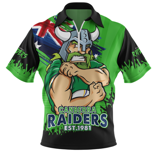 Canberra Raiders Zip Polo Shirt Heart Of A Fighter Tough And Fearless