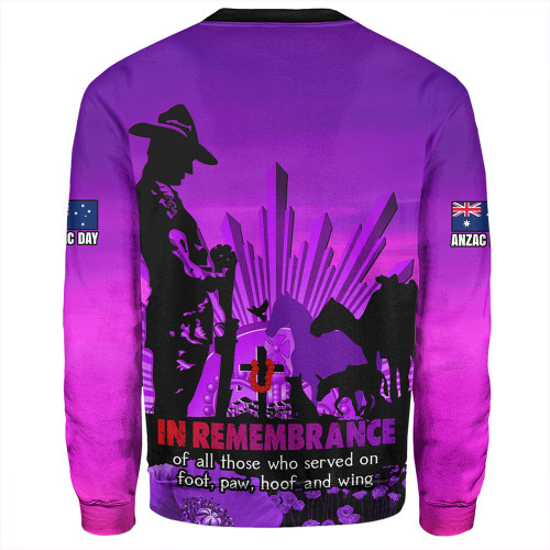 Australia Sweatshirt Anzac Day Animal Companions Forever Remembered Australia Sweatshirt Anzac Day Animal Companions Forever Remembered
