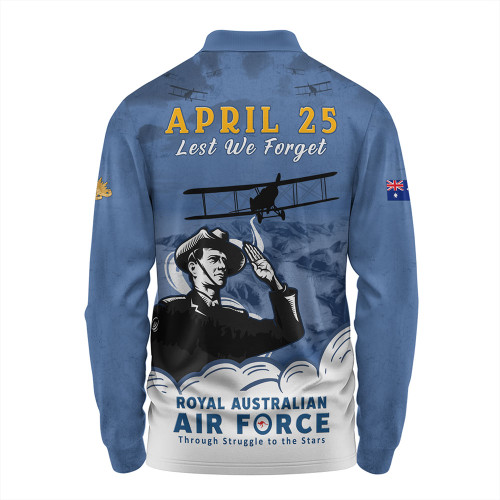 Australia Long Sleeve Polo Shirt Anzac Day Royal Australian Air Force Gallipoli Skies Australia Long Sleeve Polo Shirt Anzac Day Royal Australian Air Force Gallipoli Skies