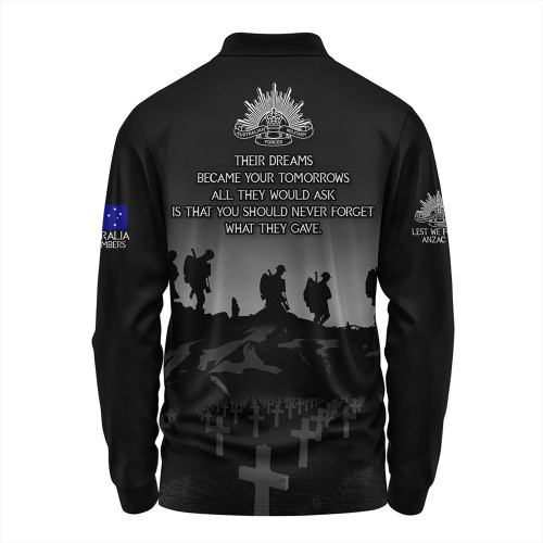 Australia Long Sleeve Polo Shirt Anzac Day Lest We Forget Battlefields Remembered Australia Long Sleeve Polo Shirt Anzac Day Lest We Forget Battlefields Remembered