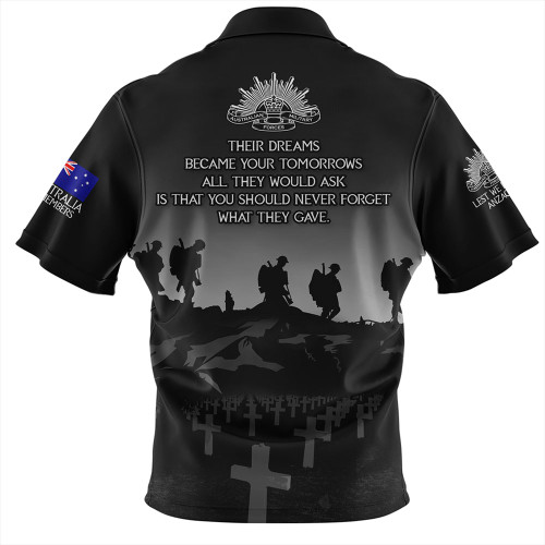 Australia Zip Polo Shirt Anzac Day Lest We Forget Battlefields Remembered