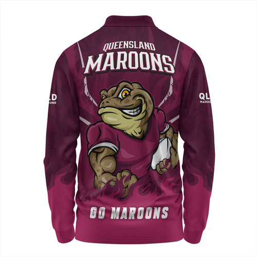 Queensland Maroons Long Sleeve Polo Shirt Strong Fighting Flame Go Maroons Queensland Maroons Long Sleeve Polo Shirt Strong Fighting Flame Go Maroons