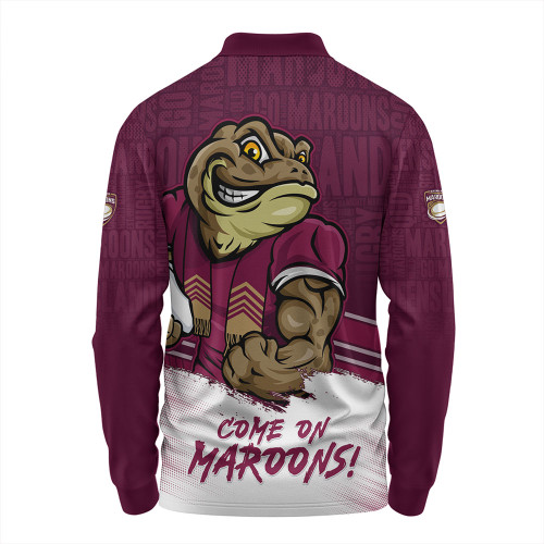 Queensland Maroons Long Sleeve Polo Shirt QLD Maroons Word Cloud Style Queensland Maroons Long Sleeve Polo Shirt QLD Maroons Word Cloud Style