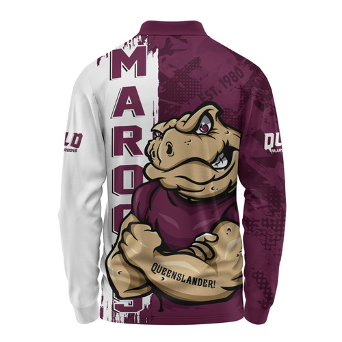 Queensland Maroons Long Sleeve Polo Shirt Queenslander Spirit Maroons Legacy