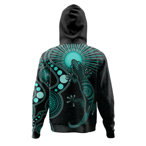 Indigenous Australian Aboriginal Hoodie Turquoise Dreaming Gecko Spirit