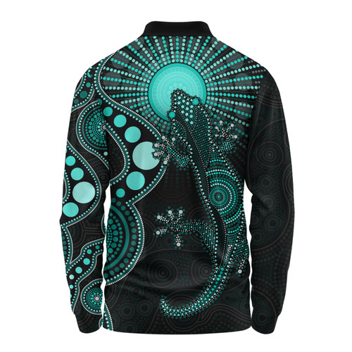 Australia Long Sleeve Polo Shirt Turquoise Dreaming Gecko Spirit Australia Long Sleeve Polo Shirt Turquoise Dreaming Gecko Spirit