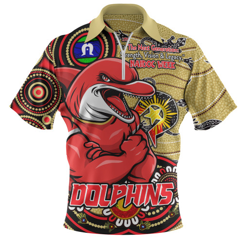 Redcliffe Dolphins Zip Polo Shirt Spirit Of NAIDOC Series