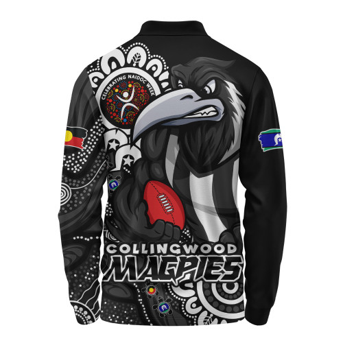 Collingwood Long Sleeve Polo Shirt Power Through Generations NAIDOC Edition