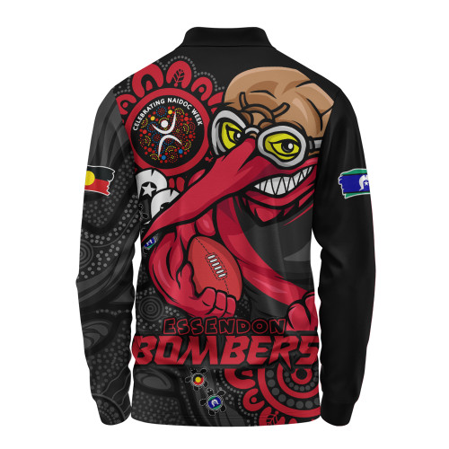Essendon Long Sleeve Polo Shirt Power Through Generations NAIDOC Edition