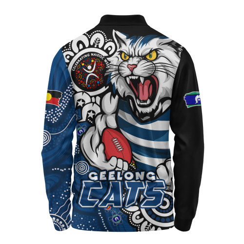 Geelong Cats Long Sleeve Polo Shirt Power Through Generations NAIDOC Edition