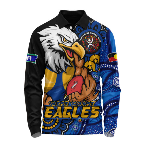 West Coast Eagles Long Sleeve Polo Shirt Power Through Generations NAIDOC Edition