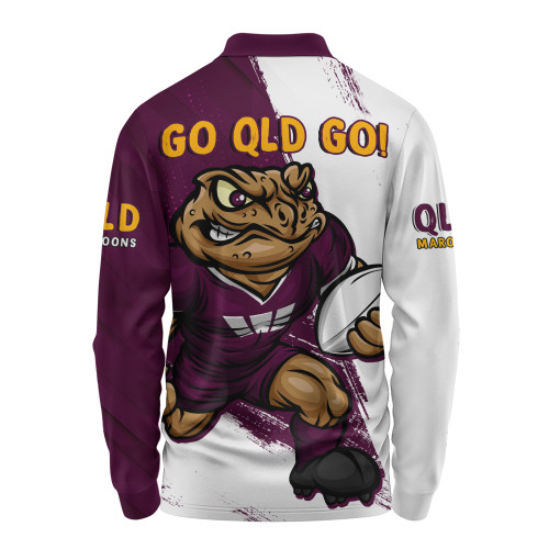 Queensland Maroons Long Sleeve Polo Shirt Battleborn Maroons