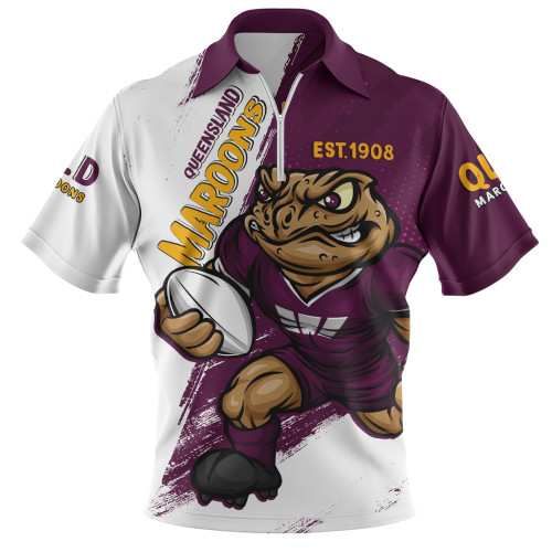 Queensland Maroons Zip Polo Shirt Battleborn Maroons