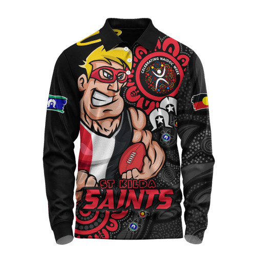 St Kilda Long Sleeve Polo Shirt Power Through Generations NAIDOC Edition