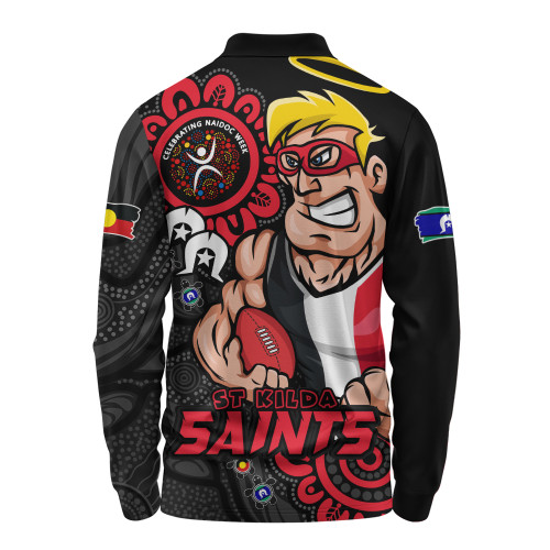 St Kilda Long Sleeve Polo Shirt Power Through Generations NAIDOC Edition